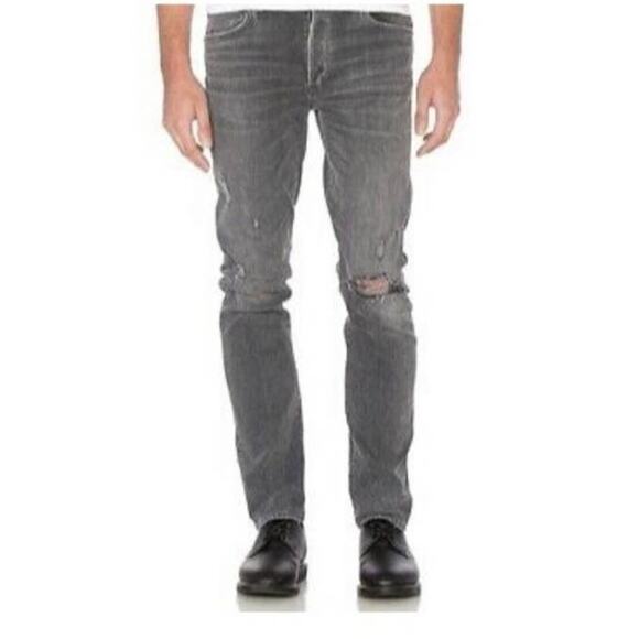New Agolde Bowery Men Super Skinny Gray Distressed  Ripped Knee Jeans Size 33 - Picture 1 of 11